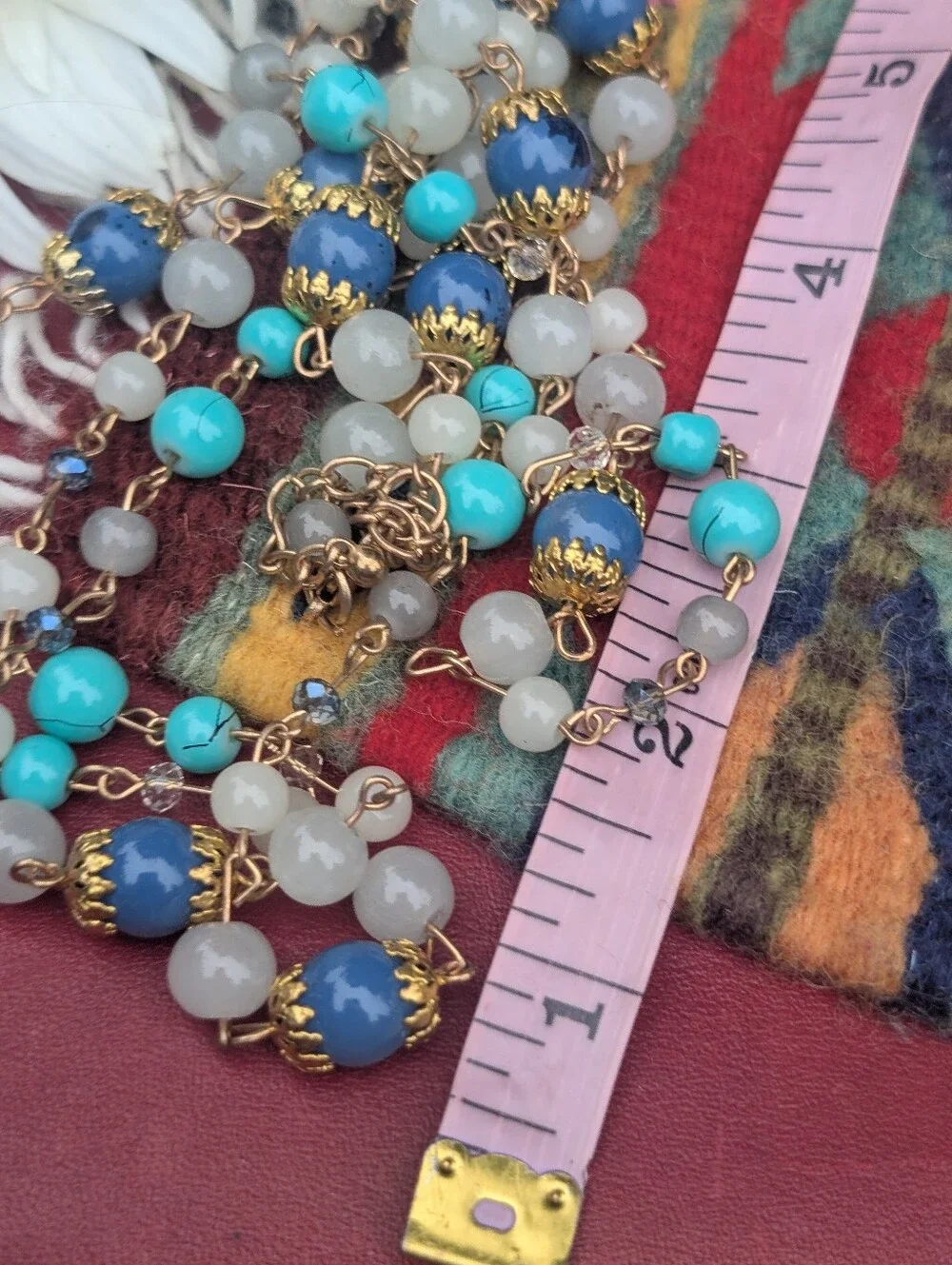 Gold-Tone Turquoise Blue Beaded Strand Necklace